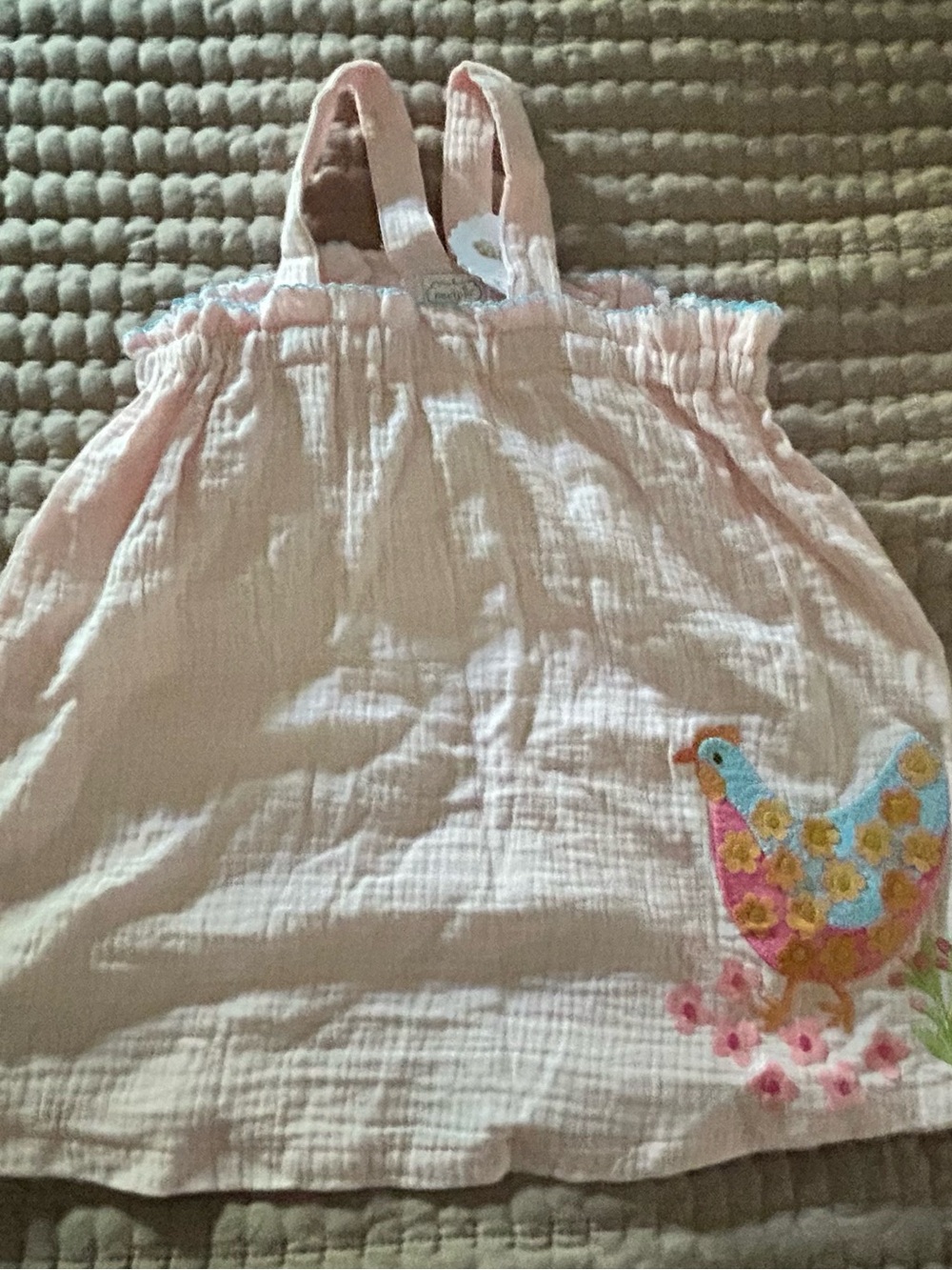 Mud Pie Light Pink Tank Top with Colorful Bird Appliqué